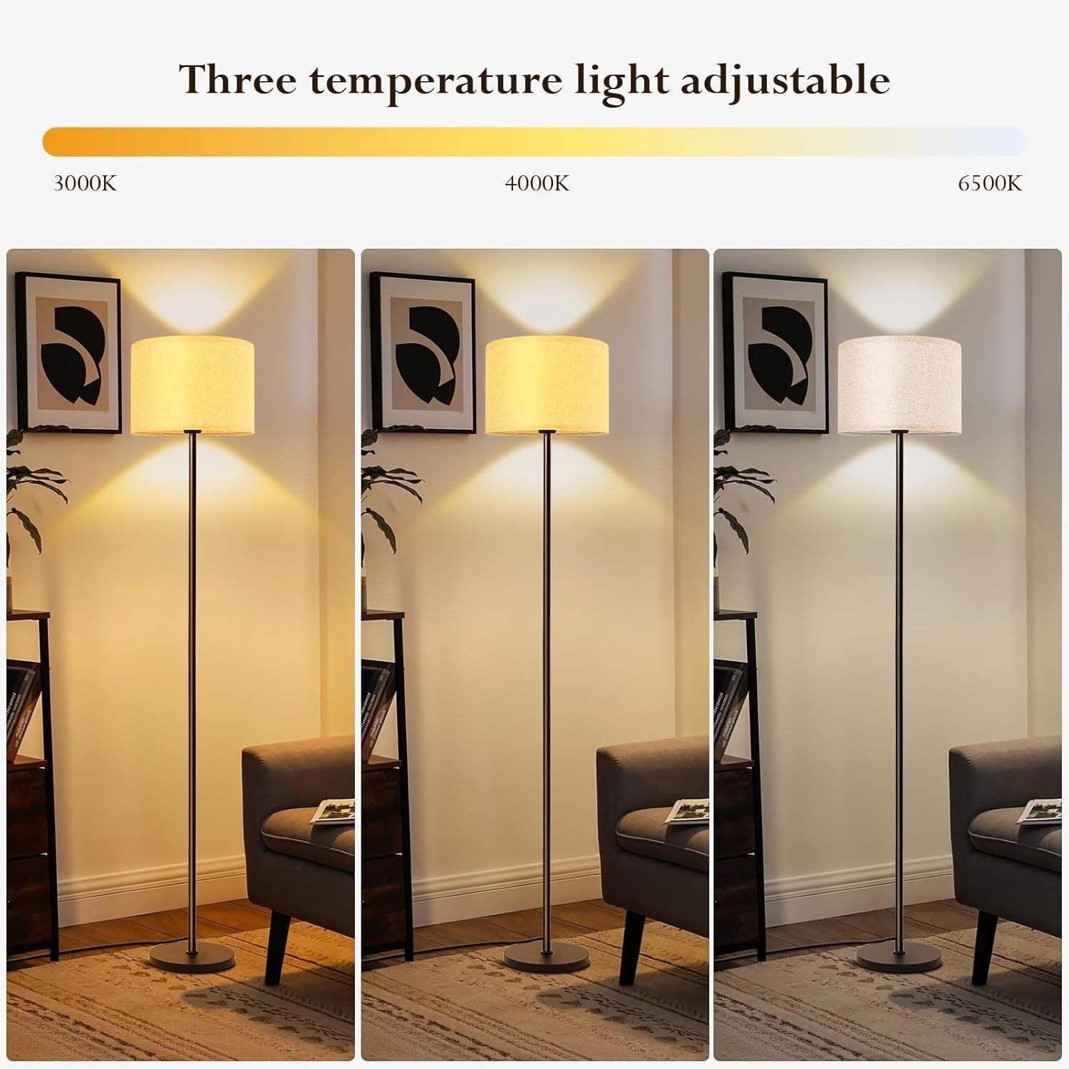 Modern Floor Lamp Linen Shade E27 Reading Light Tall Standing Lamp