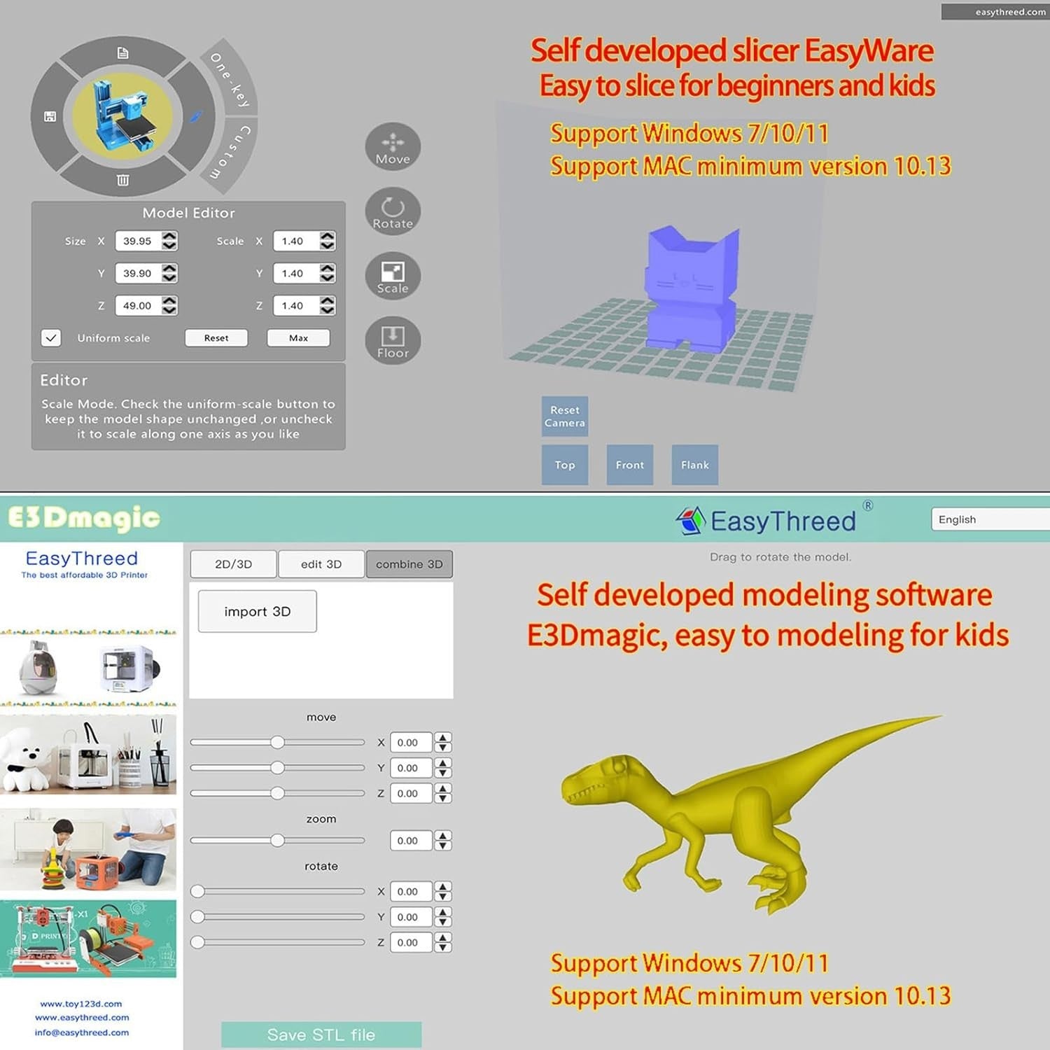 Mini 3D Printer for Kids One Key Printing 100x100x100mm PLA TF Card