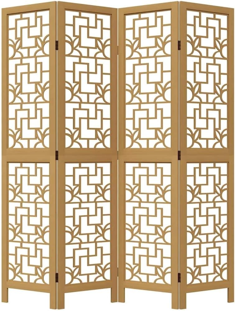4 Panel Brown Wood Room Divider Folding Privacy Screen 160x180cm Decorative Part