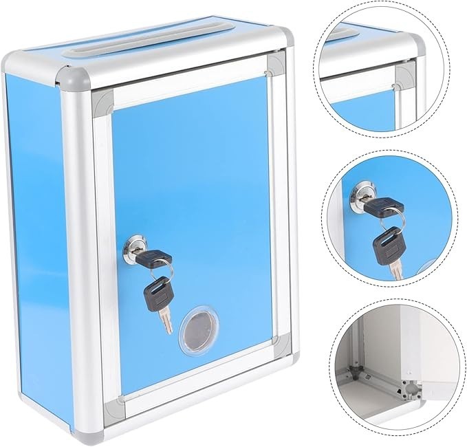 Wall-Mount Locking Mailbox Blue Aluminium Weatherproof Box for Home Office
