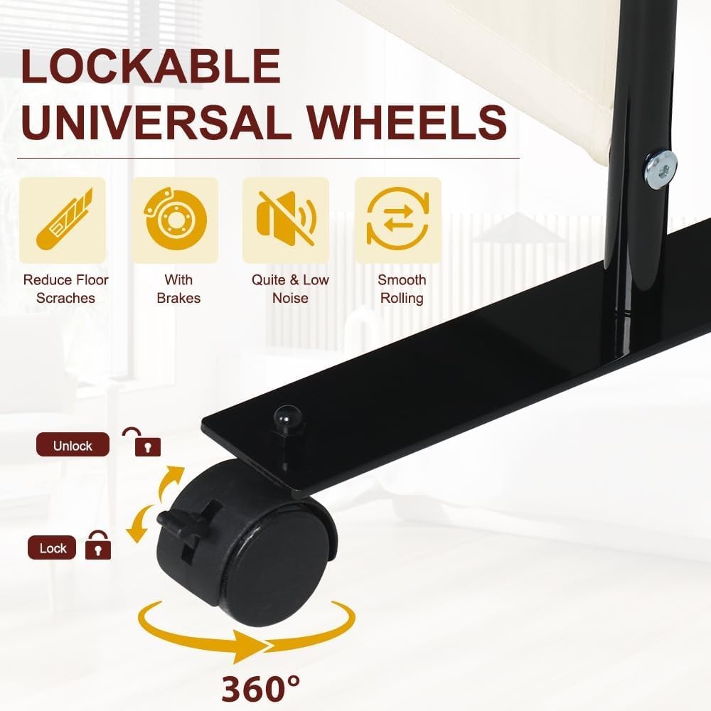 4 Panel Folding Room Divider Freestanding Privacy Screen with Lockable Wheels
