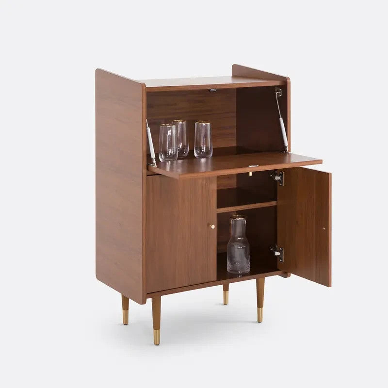 Mid-Century Walnut Bar Cabinet with Flap & Soft-Close Doors