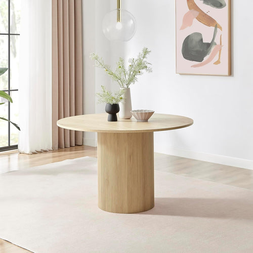 Oak Round Pedestal Dining Table 120cm 4-6 Seat Modern Scandi Japandi
