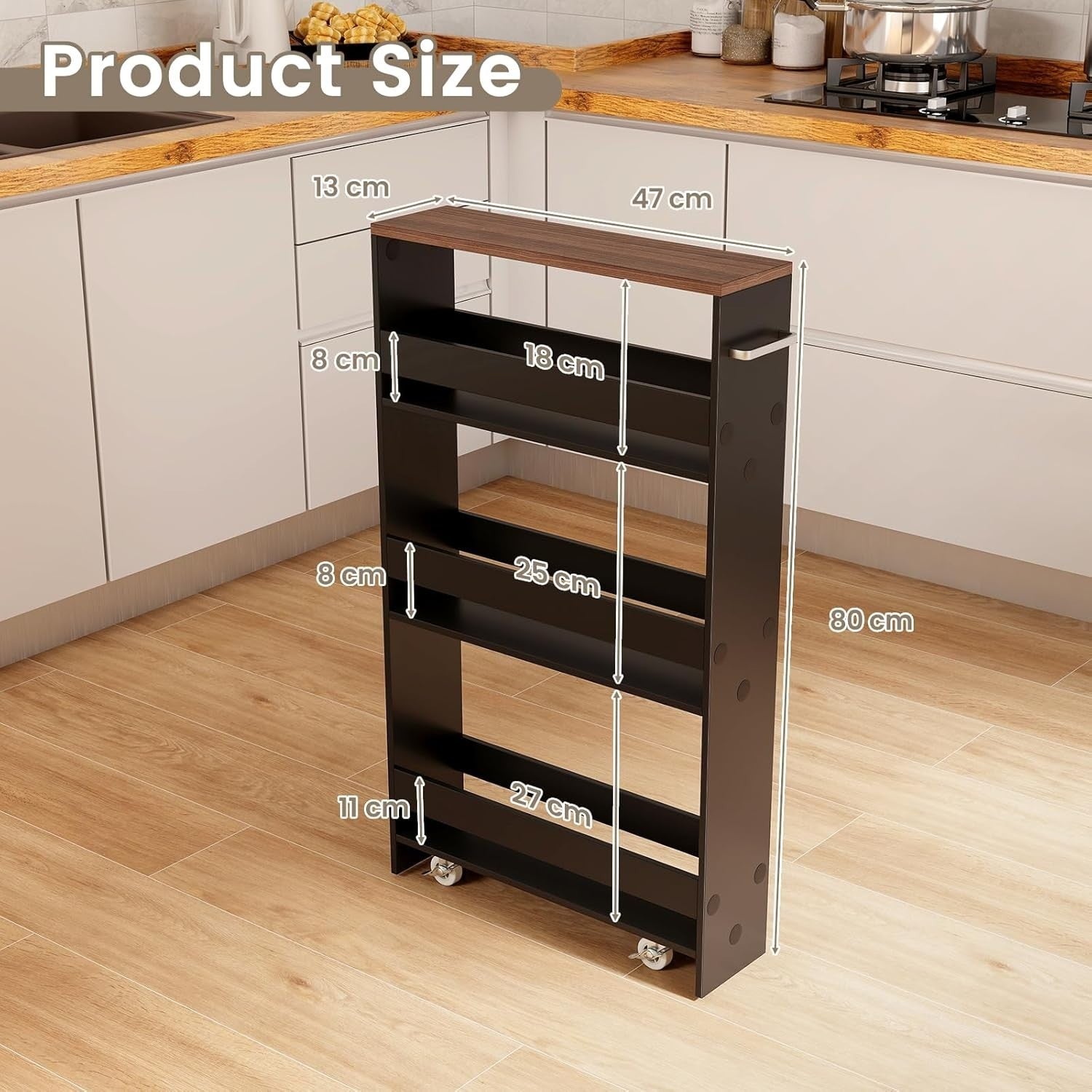 4 Tier Slim Storage Trolley Rolling Kitchen Cart Narrow Shelf Organizer
