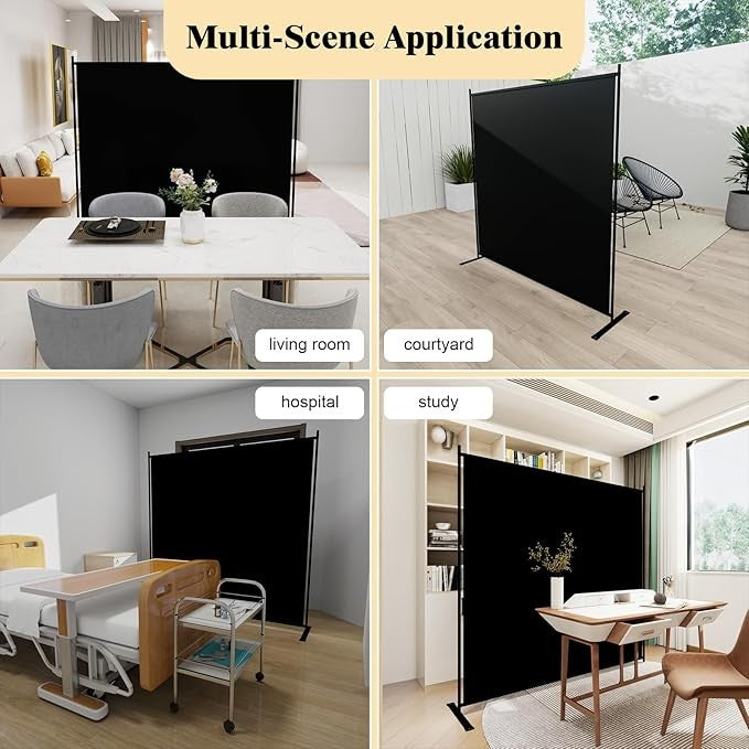 6ft Folding Room Divider – Black Privacy Screen Wall for Home Office Bedroom
