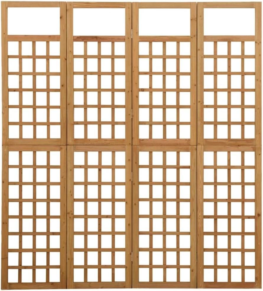 Solid Fir Wood 4-Panel Folding Room Divider Trellis Privacy Screen 161x180cm