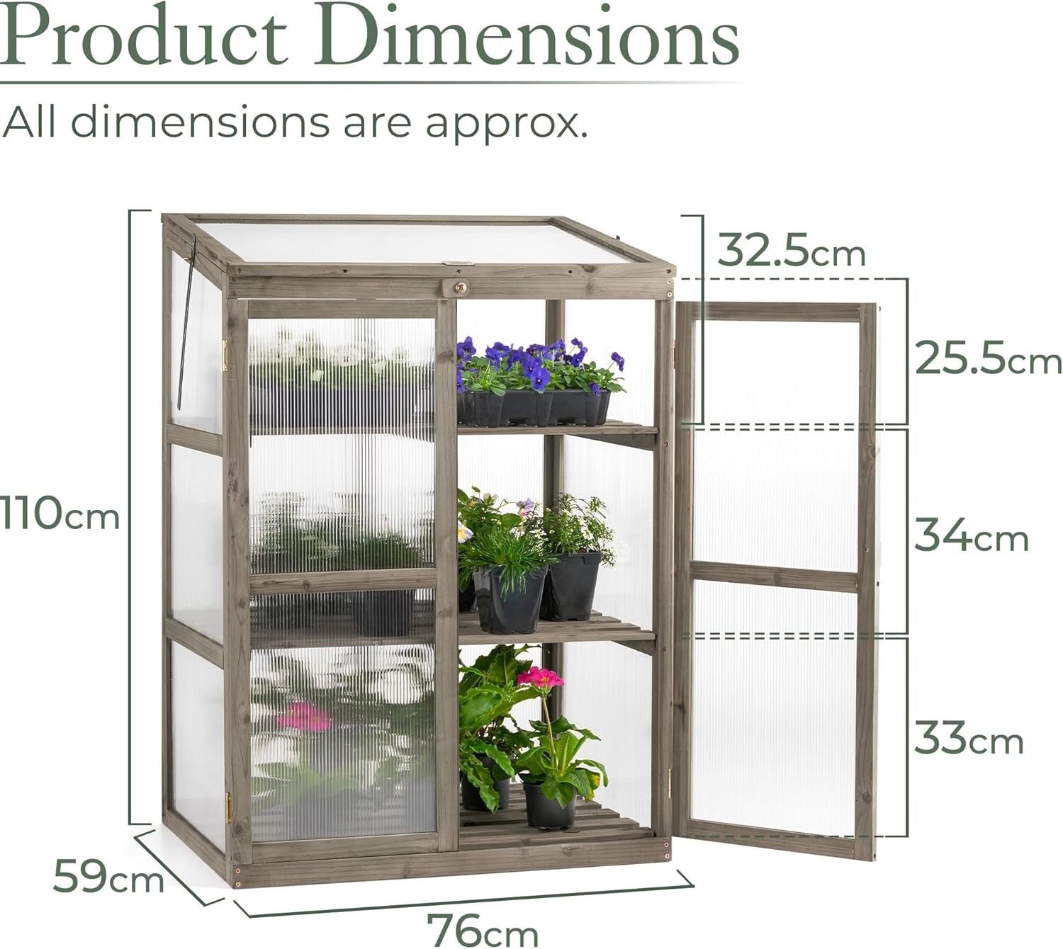Wooden Garden Greenhouse Cold Frame Grey Polycarbonate Windows Lockable Doors