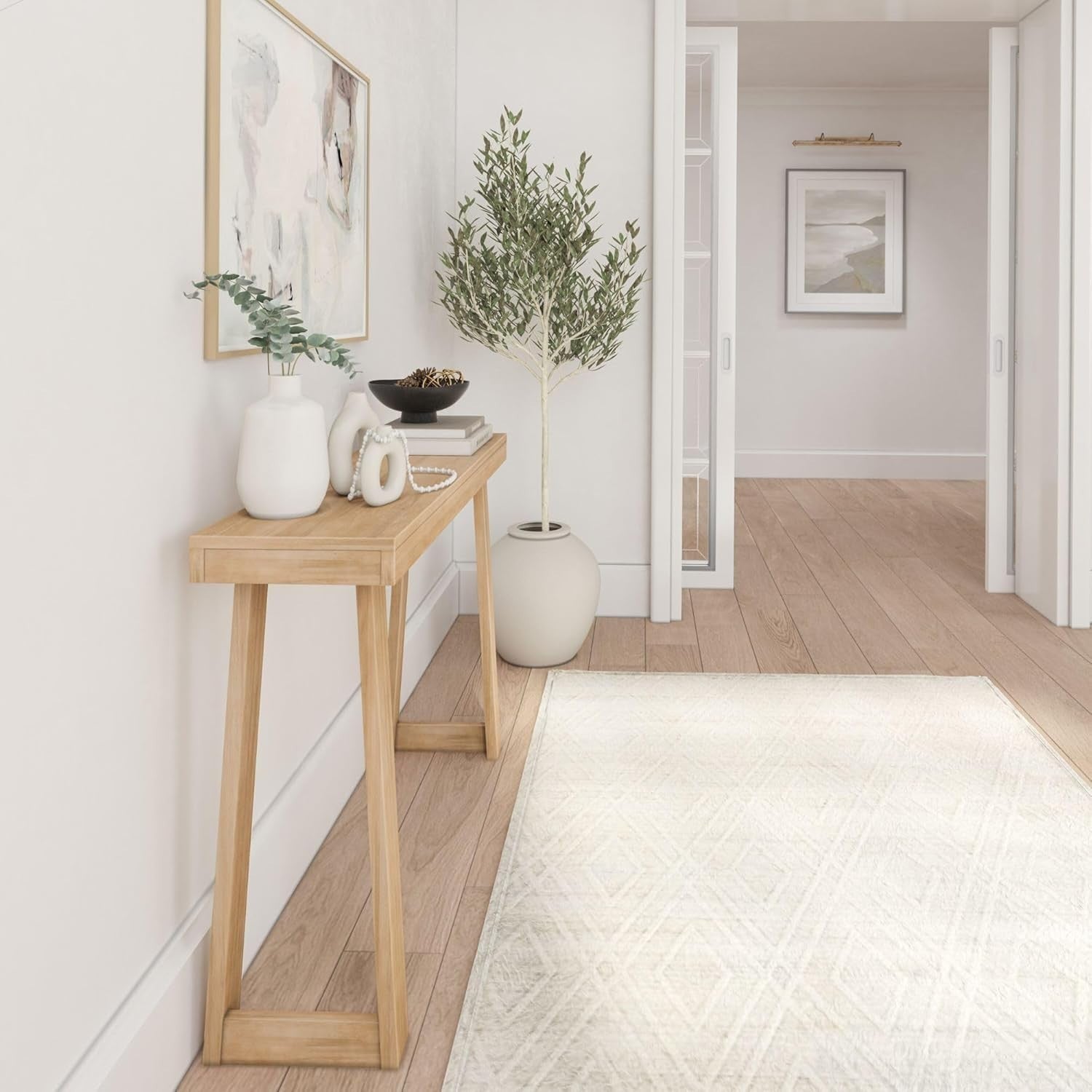 Solid Pine Wood Console Table with Shelf – Narrow 36 Inch Hallway Table