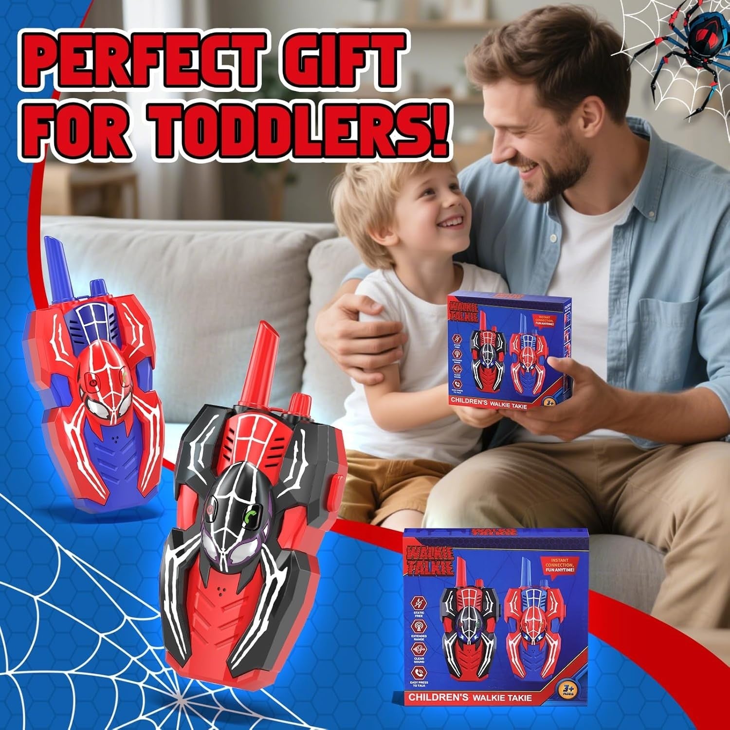 Kids Walkie Talkies 2 Pack Spider Toy Long Range Outdoor Gift Boys
