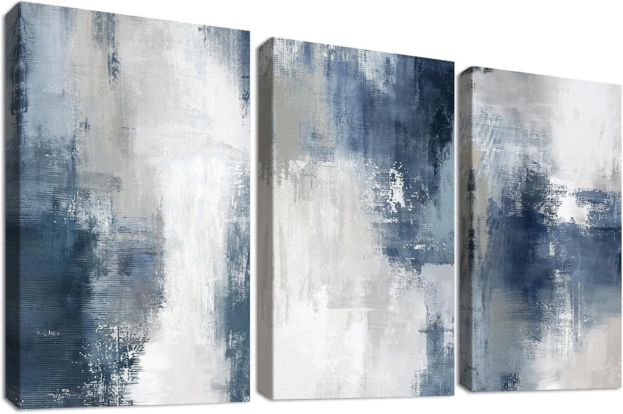 Wooden Framed Abstract Wall Art Set 30x40cm Blue Grey