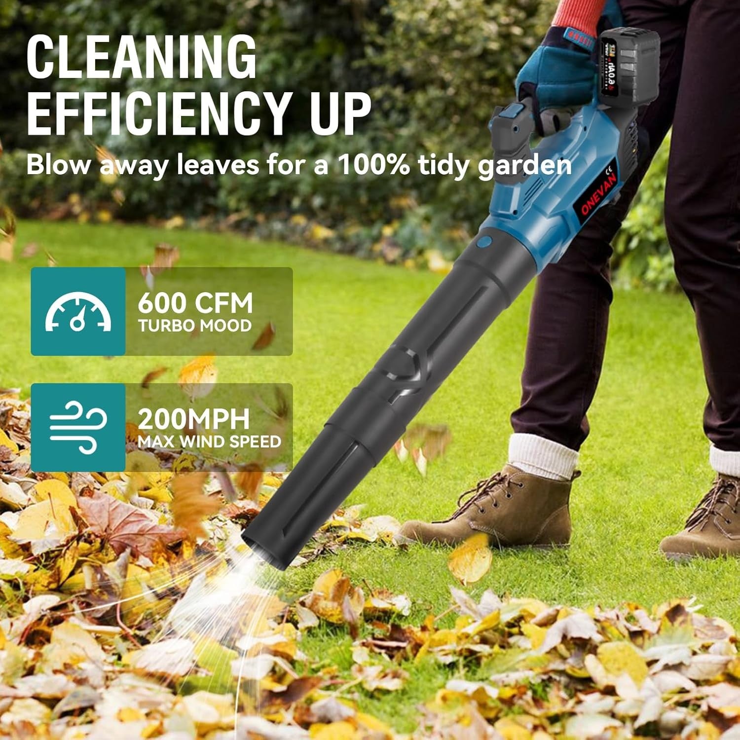 36V Cordless Leaf Blower Brushless 600 CFM Garden Lawn Snow Cleaner
