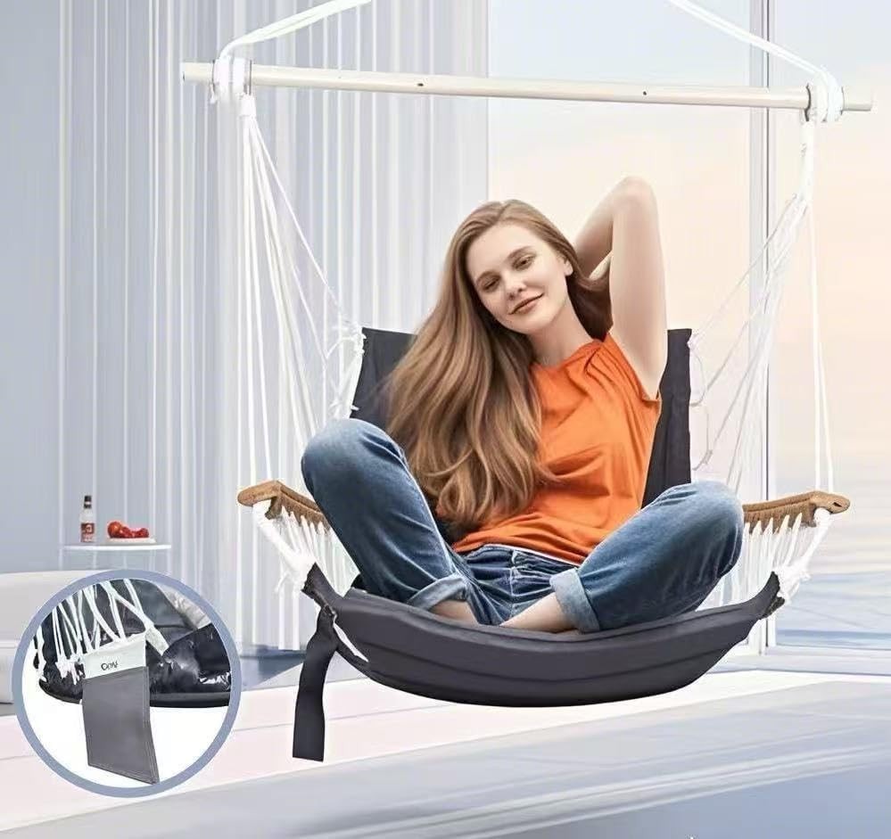 350lbs Hanging Hammock Chair with Armrest & Pocket | Indoor Outdoor Swing Seat