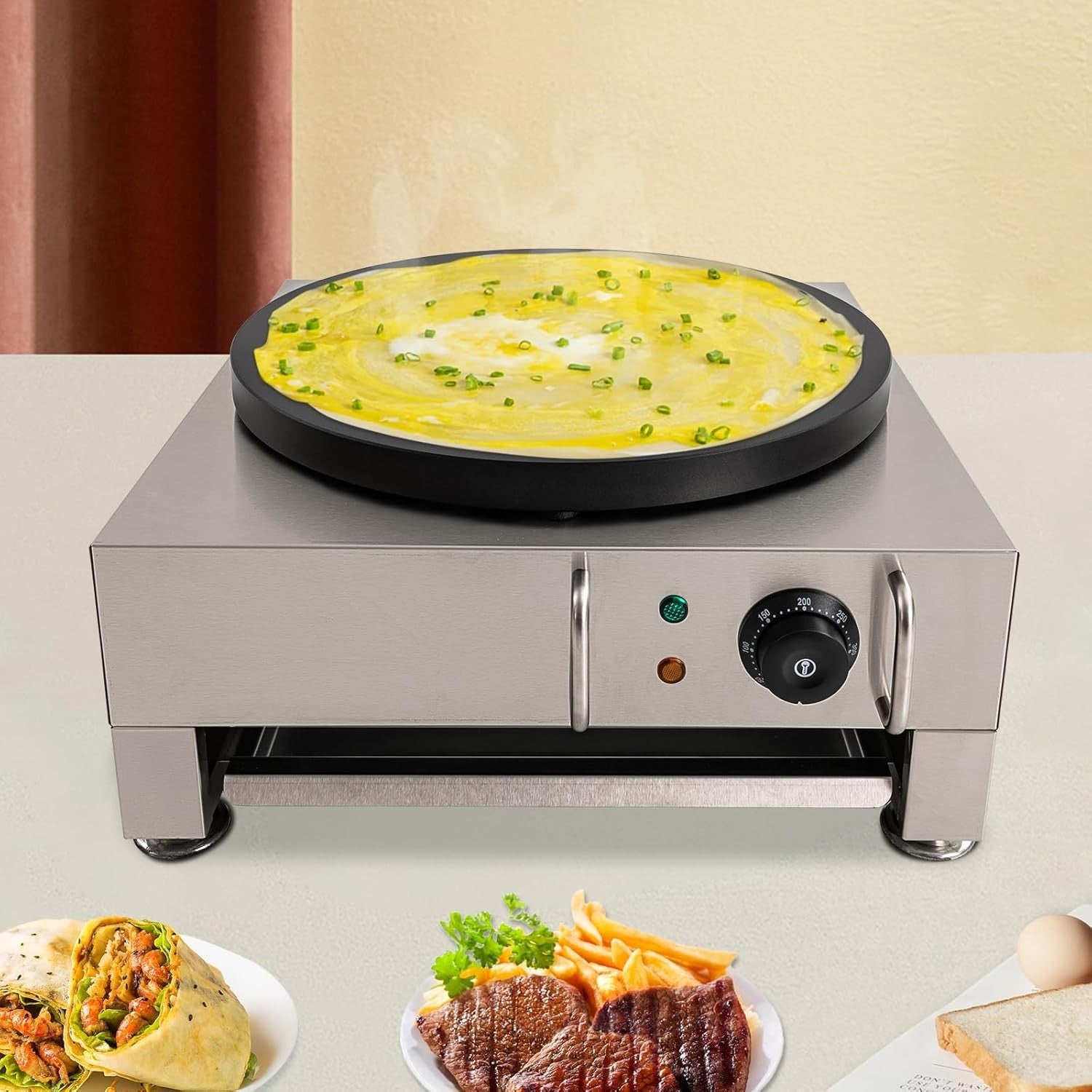 Commercial 16" Electric Crepe Maker 1650W Non-Stick Pancake Griddle