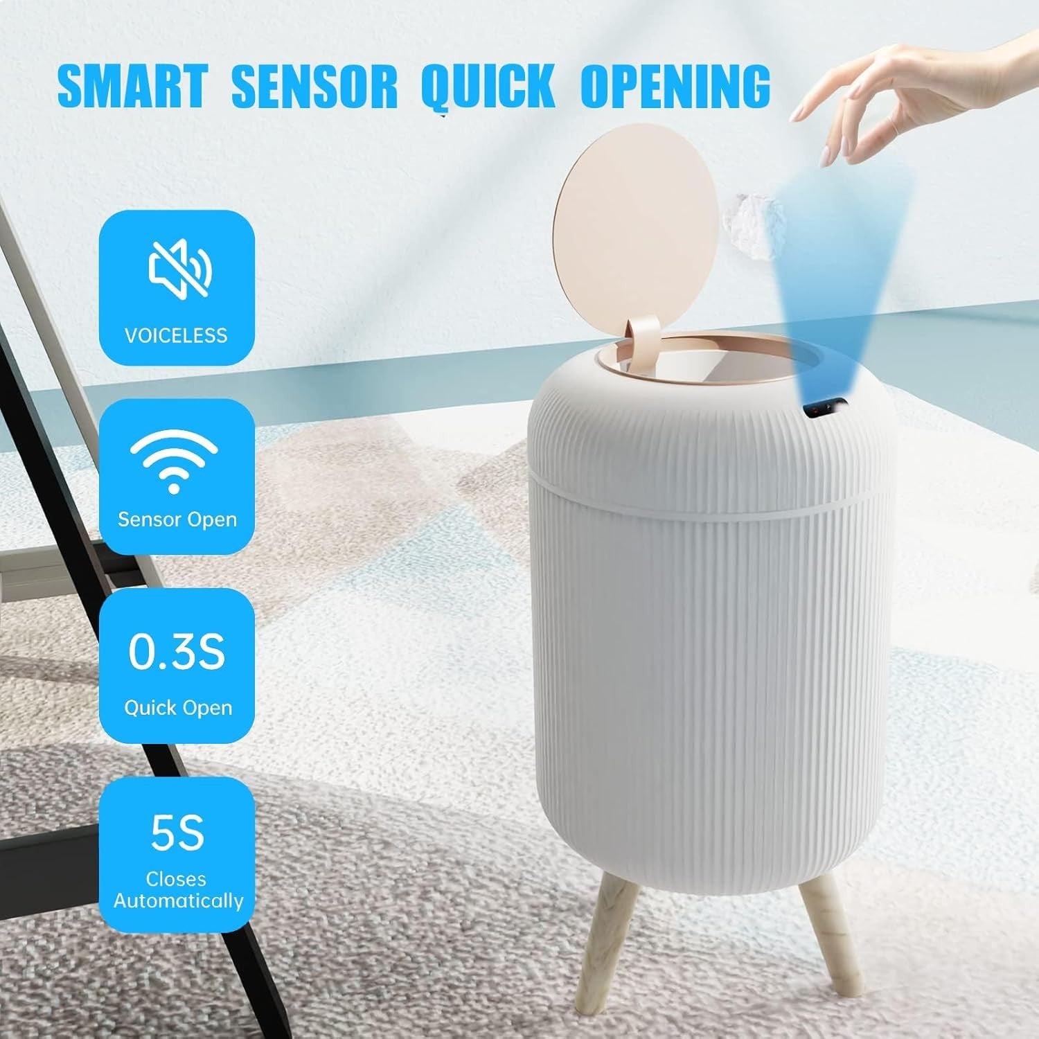 10L Smart Touchless Bathroom Bin Sensor Lid Dog Proof White
