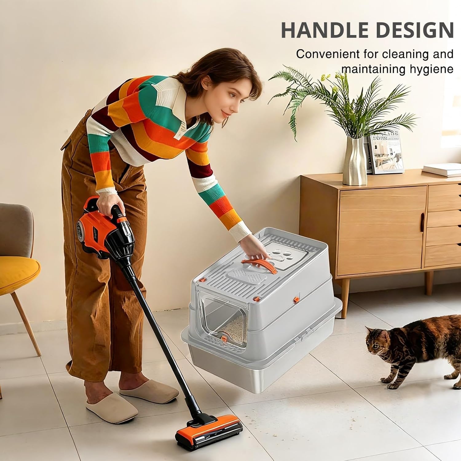 XL Stainless Steel Cat Litter Box Front Top Entry High Sided Grey