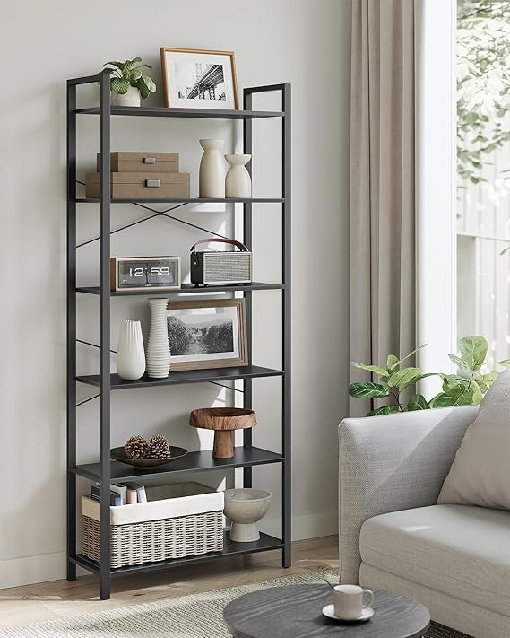 6 Tier Industrial Bookshelf Storage Unit Metal Frame 30×80×186cm Shelving