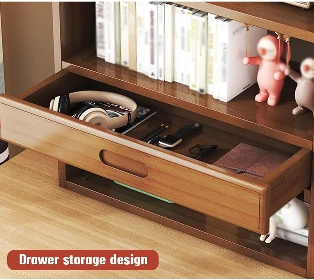 3-Tier Bamboo Desktop Hutch Bookshelf Organizer w/ Drawer 66cm