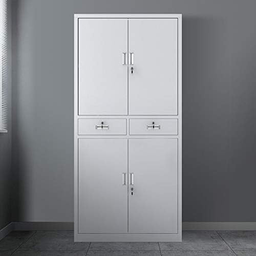 Metal Office Storage Cabinet 4 Door 2 Drawer Lockable Cupboard with Shelves 180C