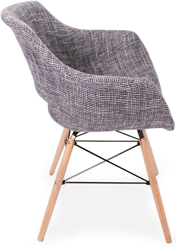 Dark Grey Fabric Armchair Round Tub Chair Wooden Legs