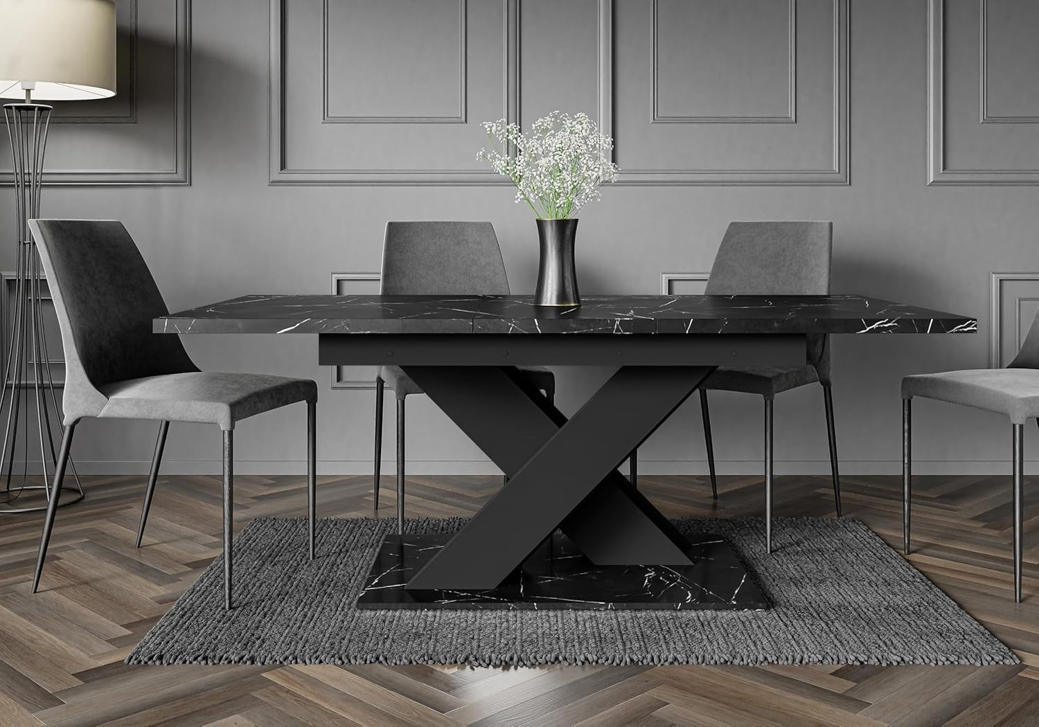 Black Marble Extendable Dining Table Folding 140–180cm Gloss Space Saver