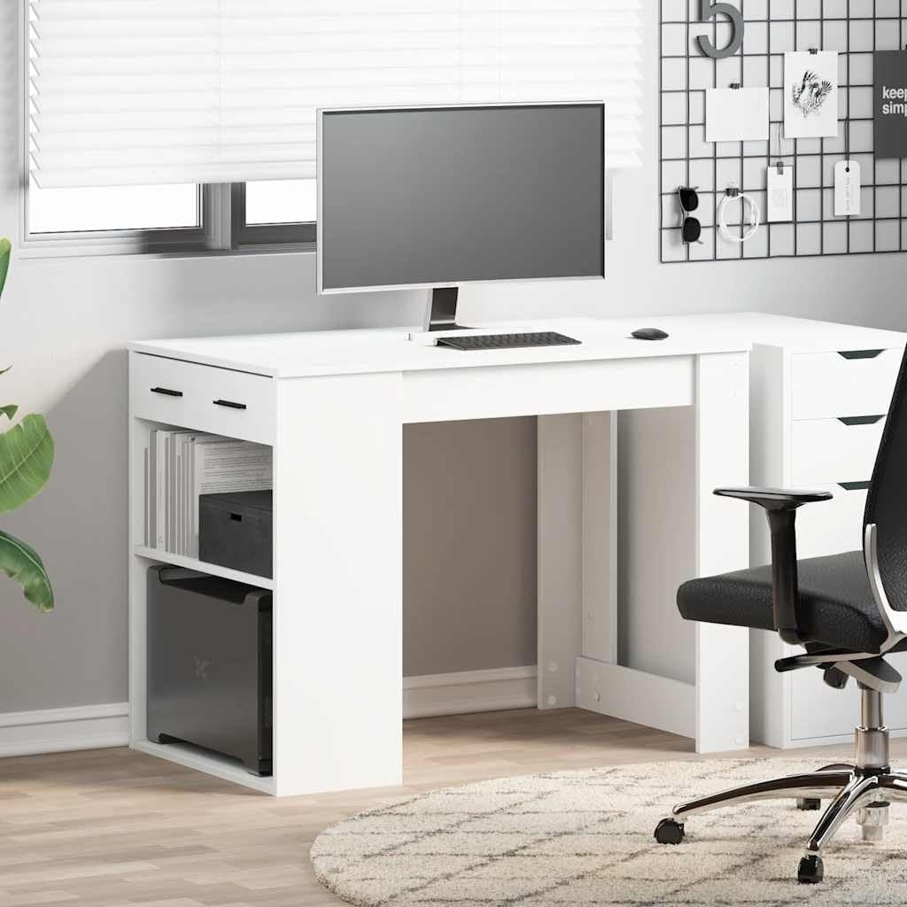 White Desk 102x62cm with Drawer & Shelf Modern Computer Study Table Office