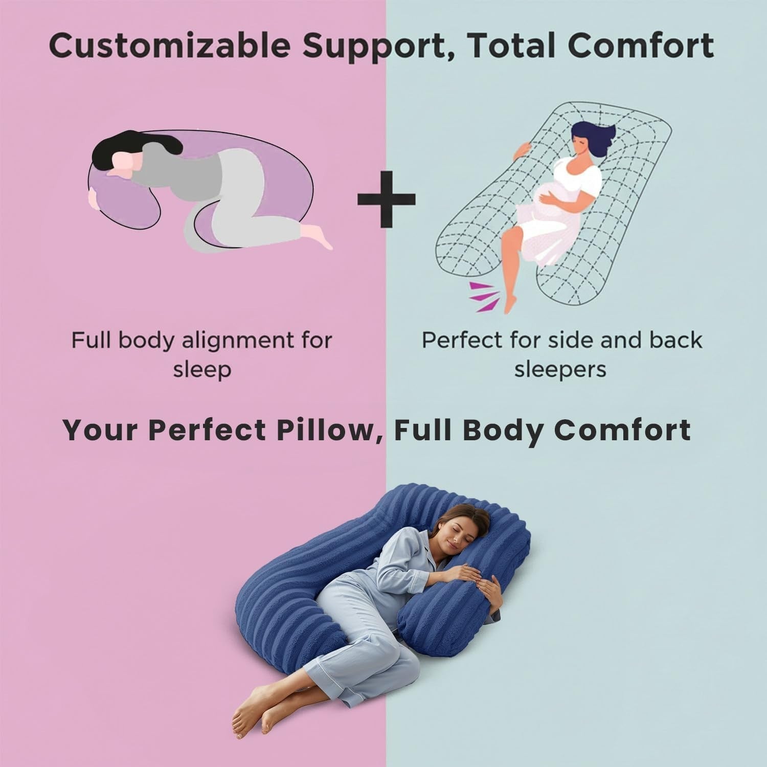 52" Pregnancy Body Pillow Full Length Faux Fur Side Sleeper Support
