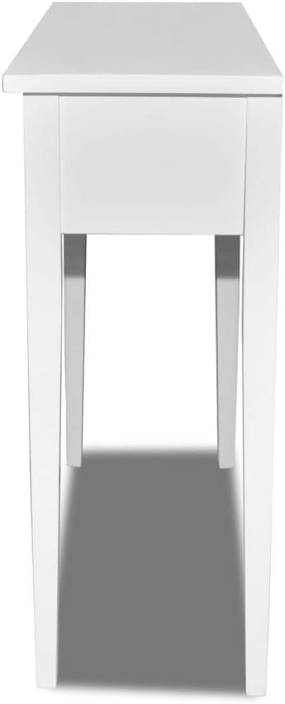Compact White Console Table with Two Drawers, Durable MDF & Pine Wood