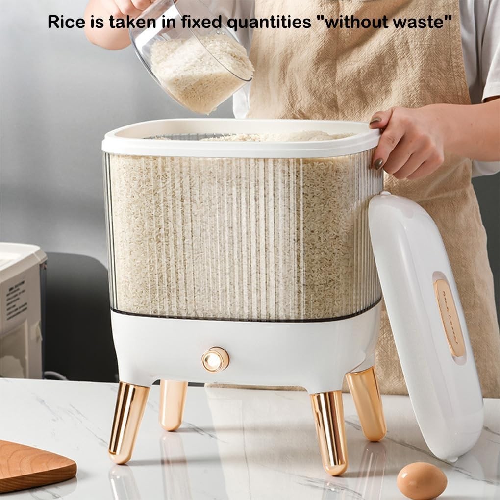 10KG Press Rice Dispenser Sealed Grain Storage Container Window Bin