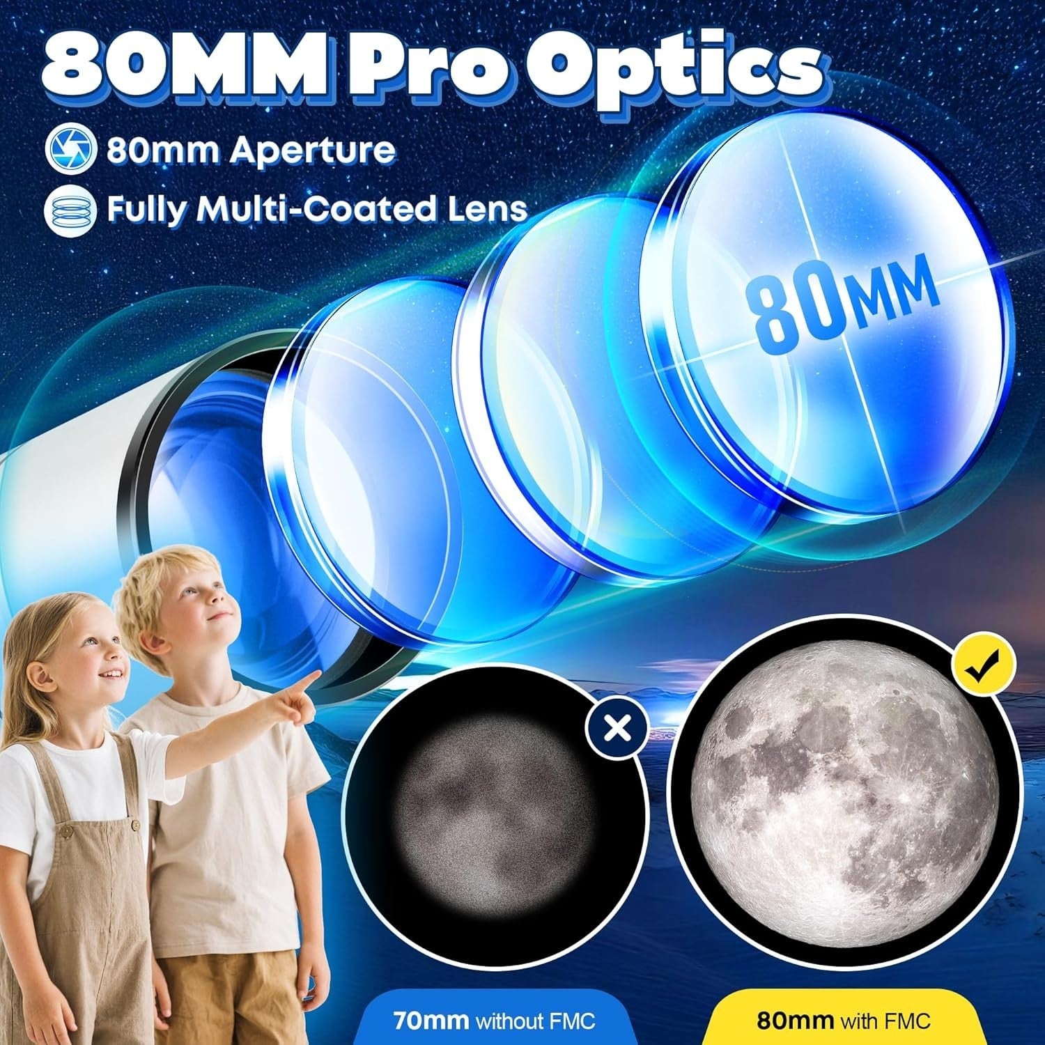 80mm Aperture 500mm Refractor Telescope with Phone Adapter & Stickers – White