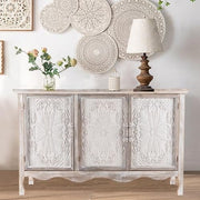 French Country Buffet Cabinet with 3 Doors Large Storage Grey Style Wood