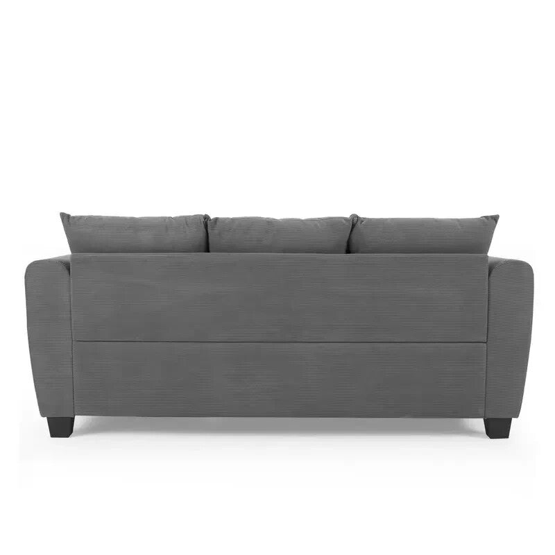 Grey Cord 3 Seater Sofa with Chaise Lounge | Reversible Corner Couch