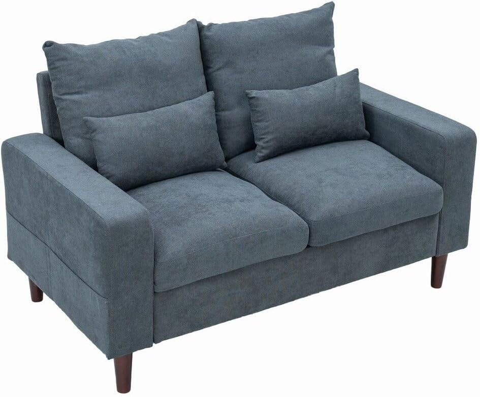 2 Seater Grey Fabric Sofa Couch with Cushions, Small Living Room Ready
