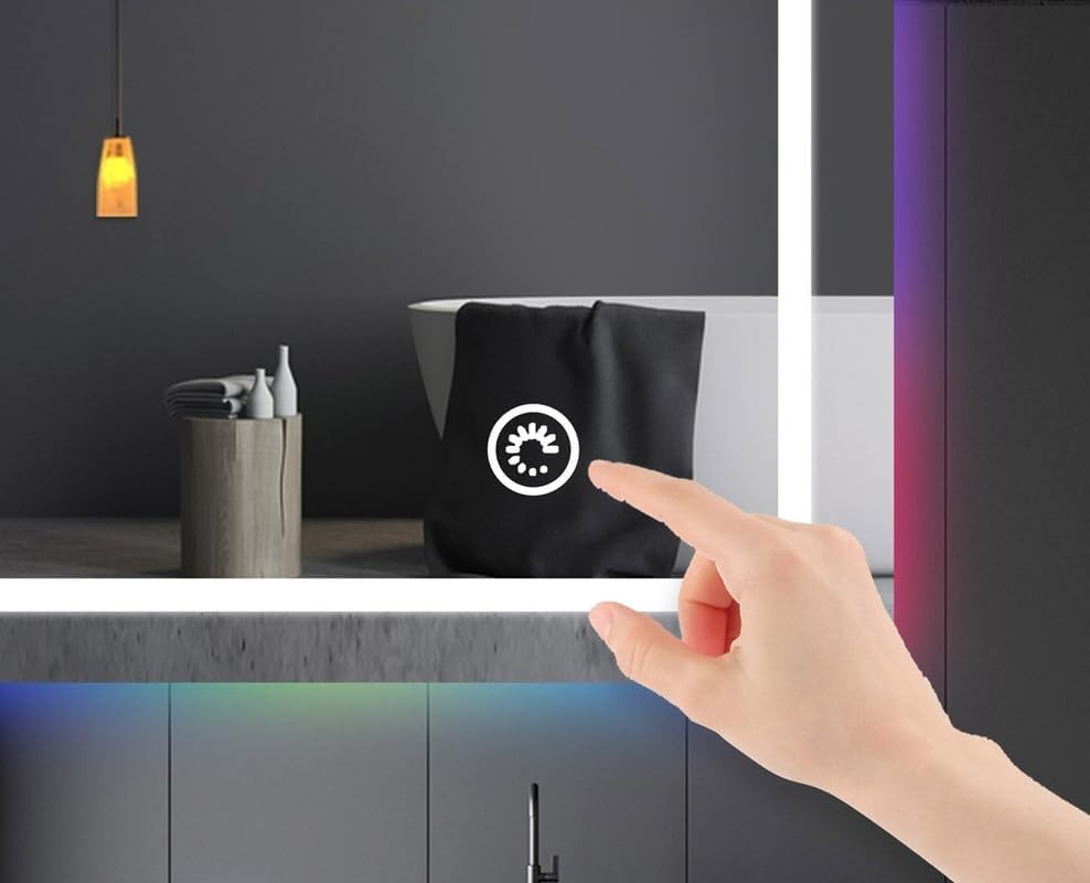 LED Bathroom Mirror 70x50cm RGB Light Anti-Fog Wall Mount Touch Dim