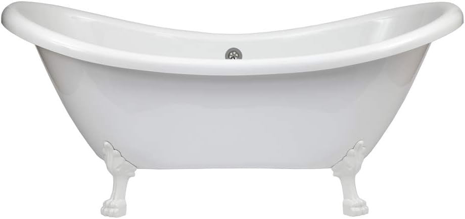 1750x730mm Freestanding Double Ended Slipper Bath White Acrylic w/ White Claw