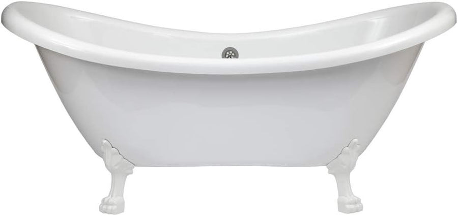 1750x730mm Freestanding Double Ended Slipper Bath White Acrylic w/ White Claw