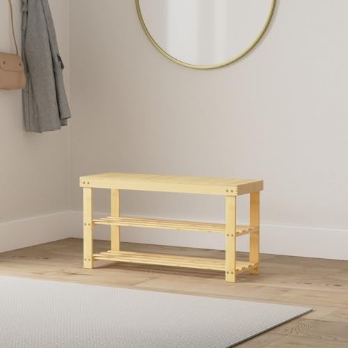 3-Tier Natural Bamboo Shoe Rack Bench with Storage Shelf & Modern Design