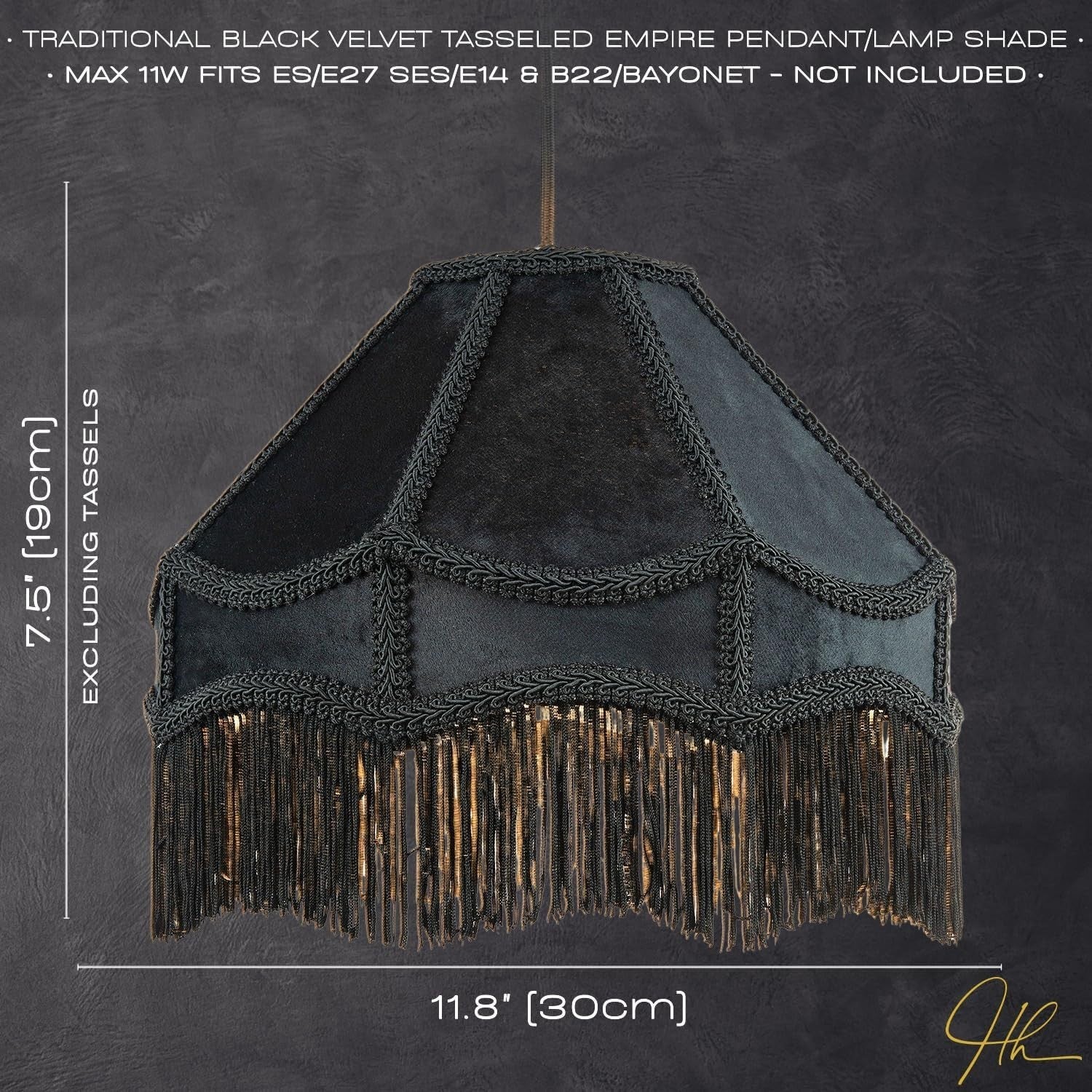 Victorian Empire Velvet Lampshade Black Tassel Pendant Table Floor Shade