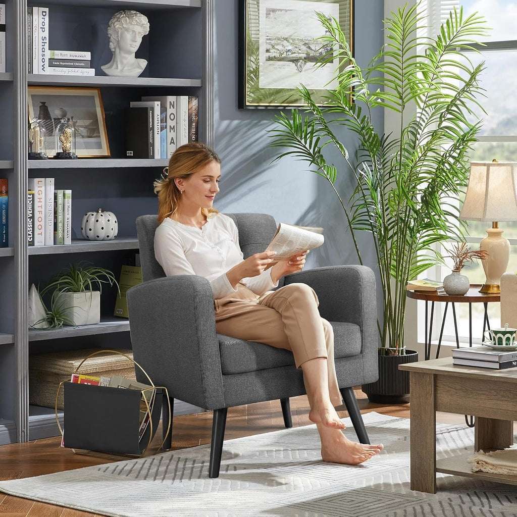 Dark Grey Tufted Accent Chair Mid Century Armchair for Lounge or Bedroom