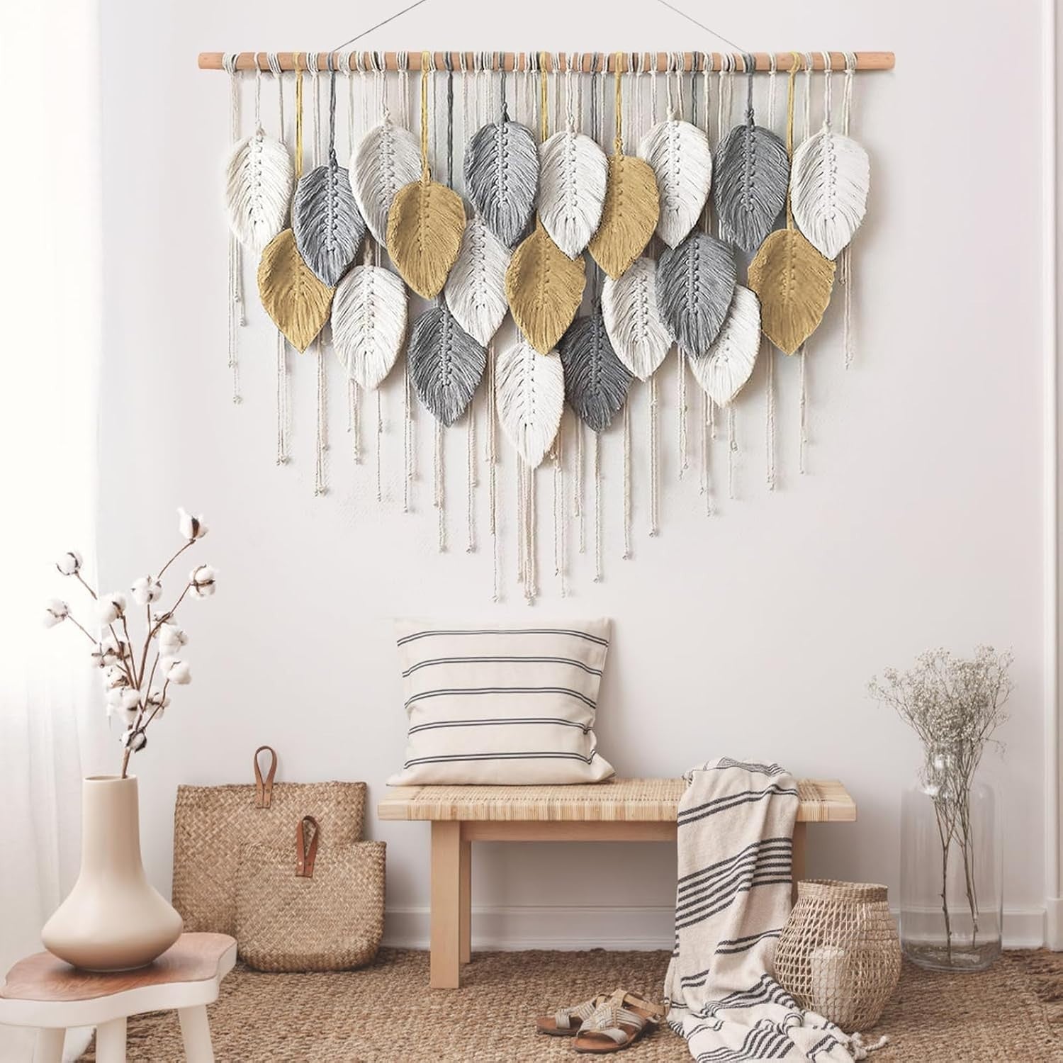 Boho Macrame Wall Hanging 39"x30.7" Woven Tapestry Decor