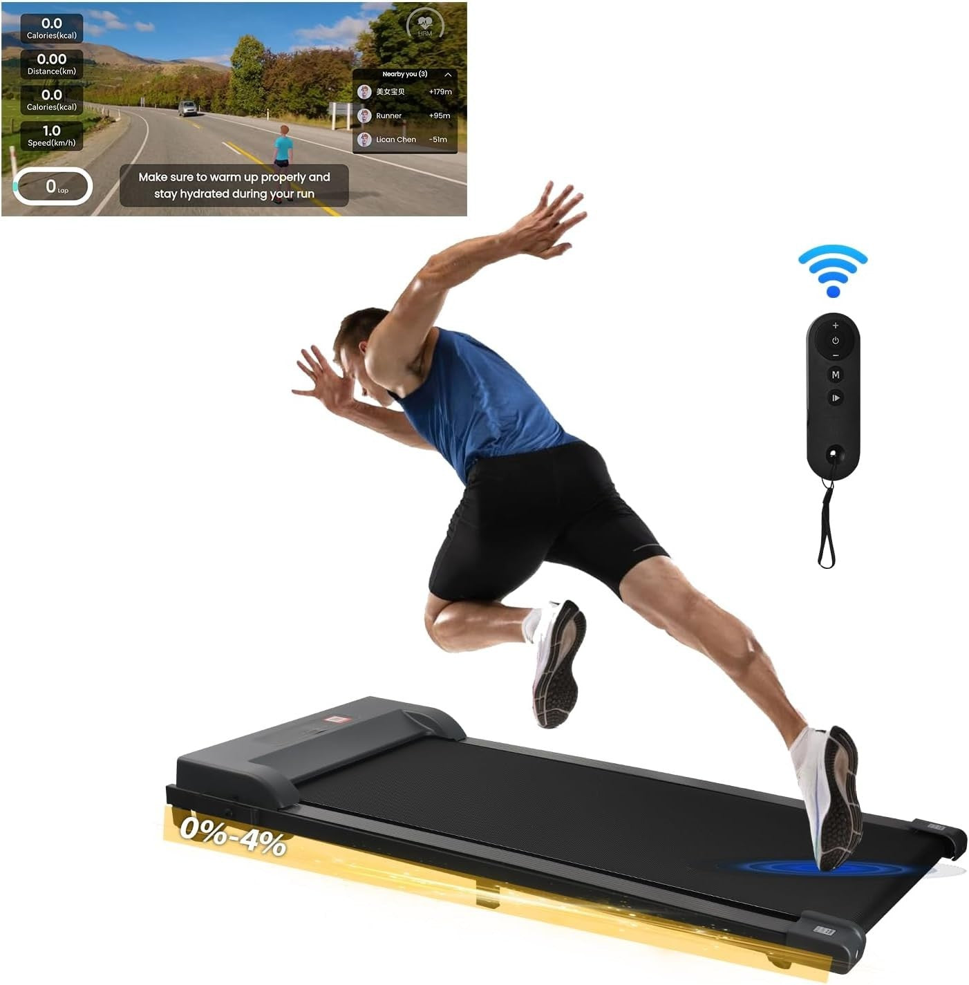 Under Desk Walking Pad Treadmill 4% Incline Portable Home Office Grey