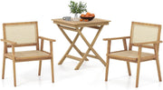 3 Piece Teak Wood Bistro Set Folding Table Rattan Chairs Patio Balcony