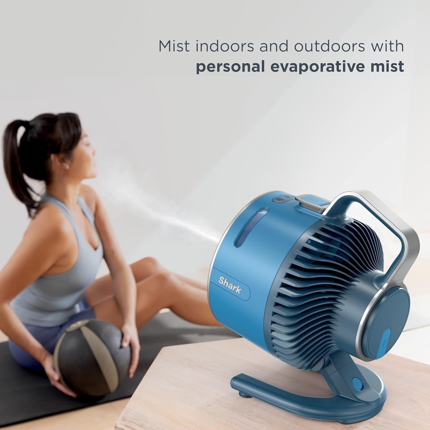 Blue Portable Misting Fan – 5-Speed Rechargeable Table Fan LED & Cooling Spray