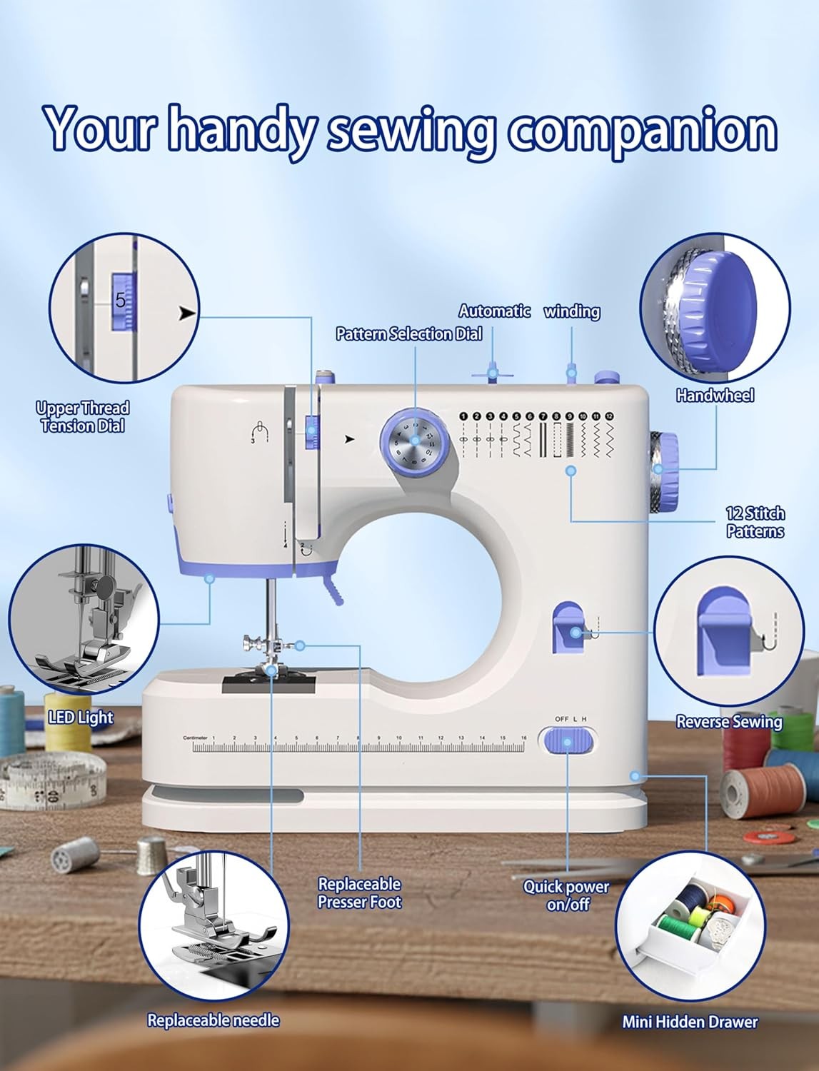 Portable Sewing Machine 12 Stitch 2 Speed Foot Pedal Beginner Home Use
