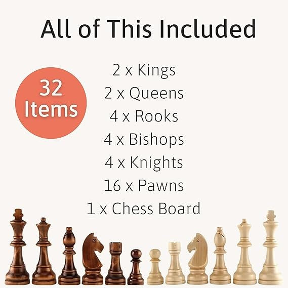 Luxury 15" Wooden Chess Set | Folding Board & Staunton Pieces | Premium Classic