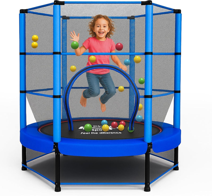 55” Kids Trampoline w Safety Enclosure Indoor Outdoor Bungee Frame