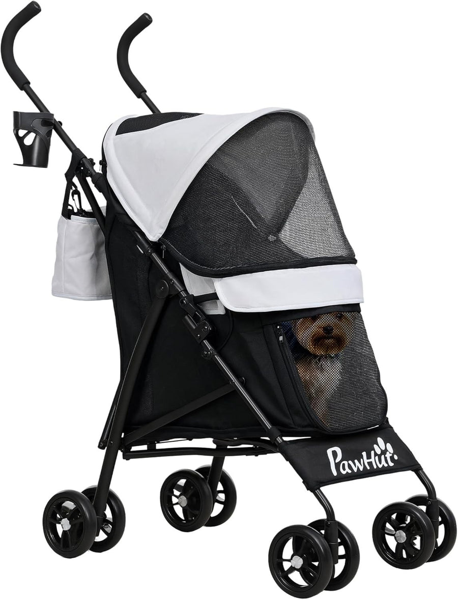 Light Grey Pet Pram for Small Dogs Fold Away Pushchair with Strap