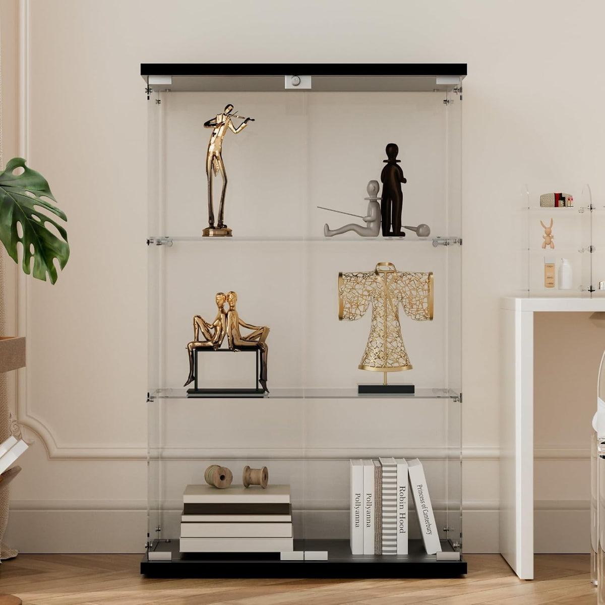 Tempered Glass Display Cabinet 49" Double Door Storage with Lock