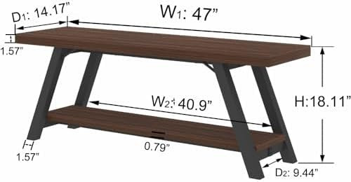 Walnut Industrial Entryway Storage Bench Metal Frame Shoe Rack Seat for Hallway