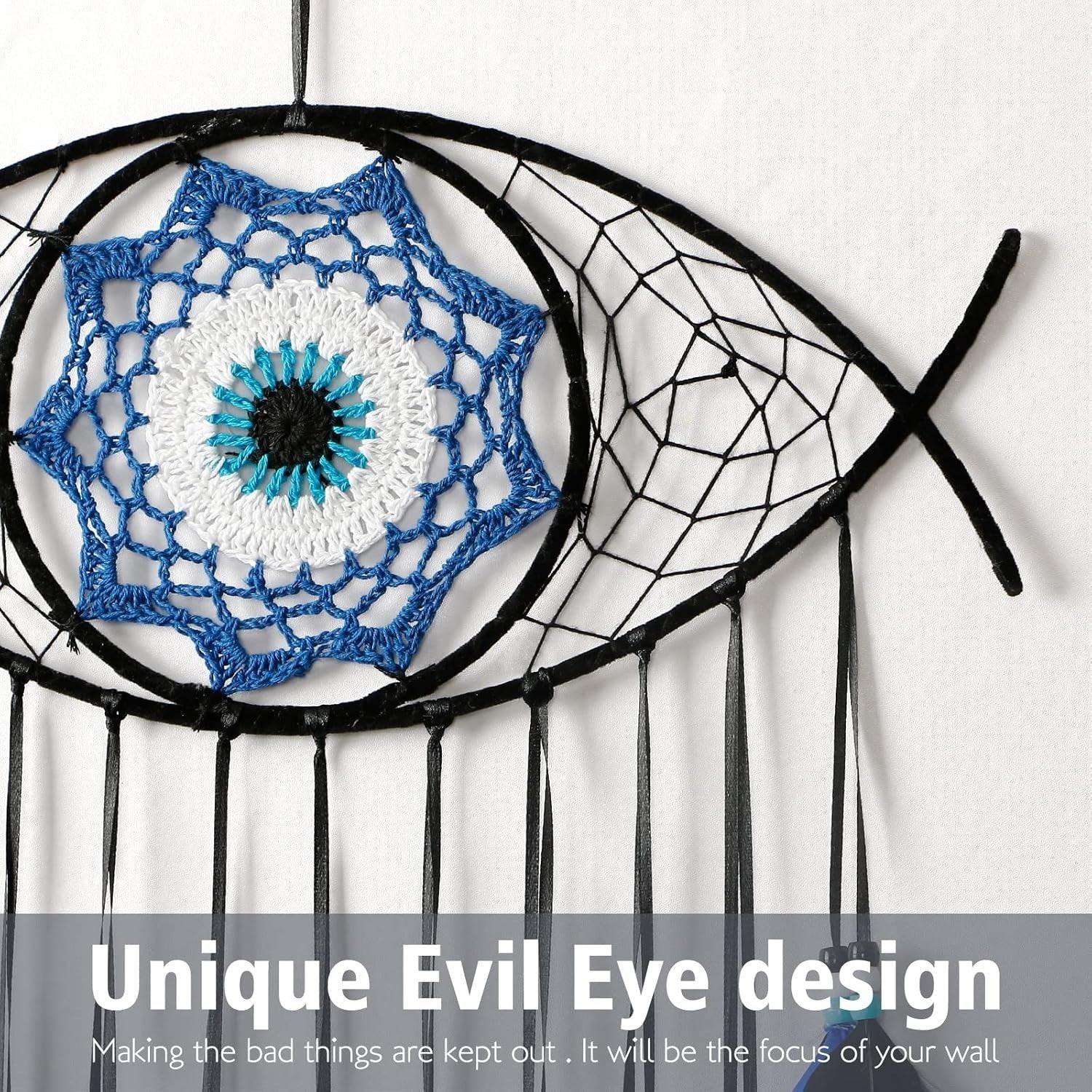 Boho Evil Eye Dream Catcher Blue Macrame Wall Hanging Decor