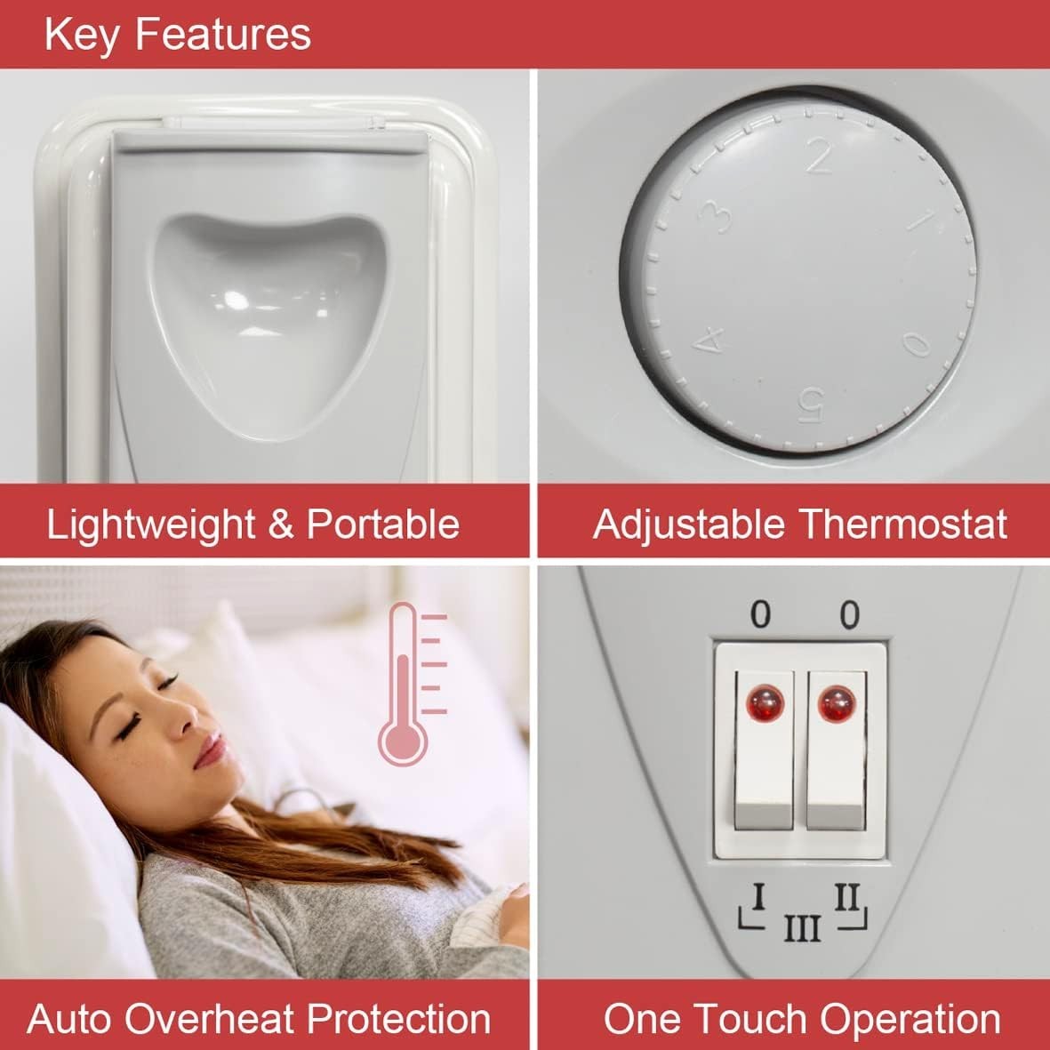 Portable 11-Fin Oil Filled Radiator 2500W Adjustable Thermostat White